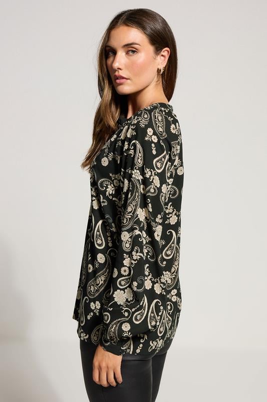 Evans LTS Tall Black Paisley Placket Blouse