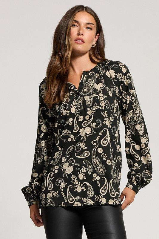 evans LTS Tall Black Paisley Placket Blouse