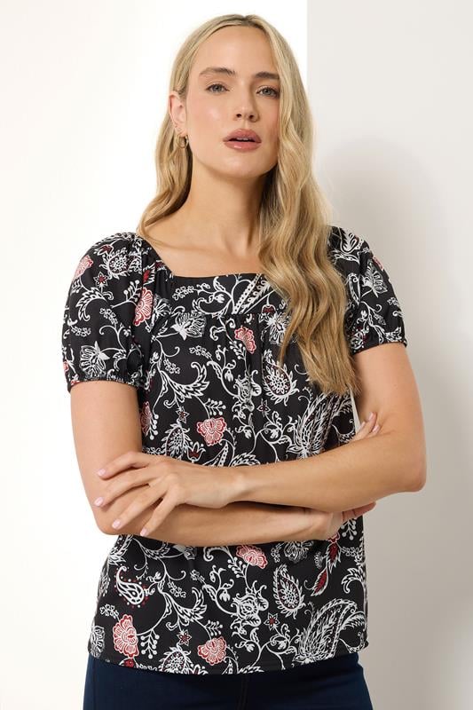 evans LTS Tall Black Paisley Square Neck Top