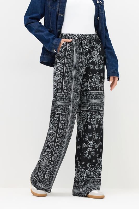 Evans LTS Tall Black Paisley Wide Leg Trousers
