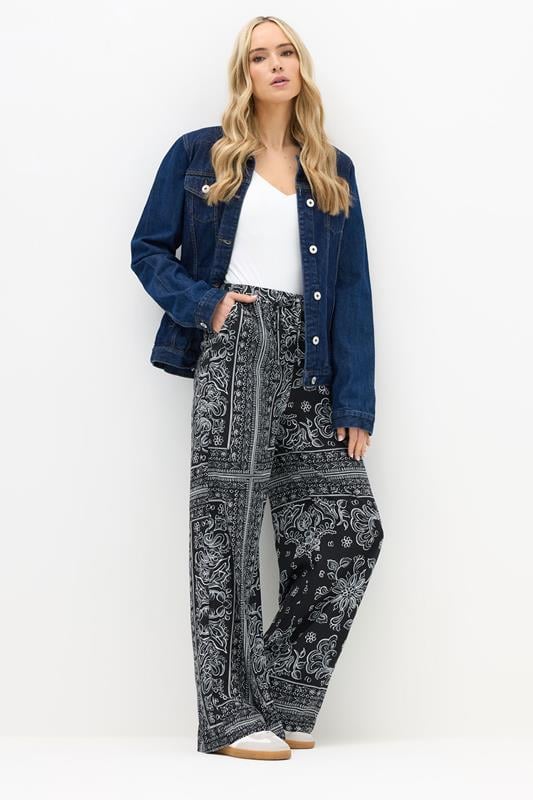 evans LTS Tall Black Paisley Wide Leg Trousers