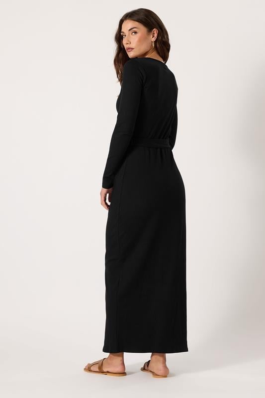 Evans LTS Tall Black Ribbed Button Maxi Dress