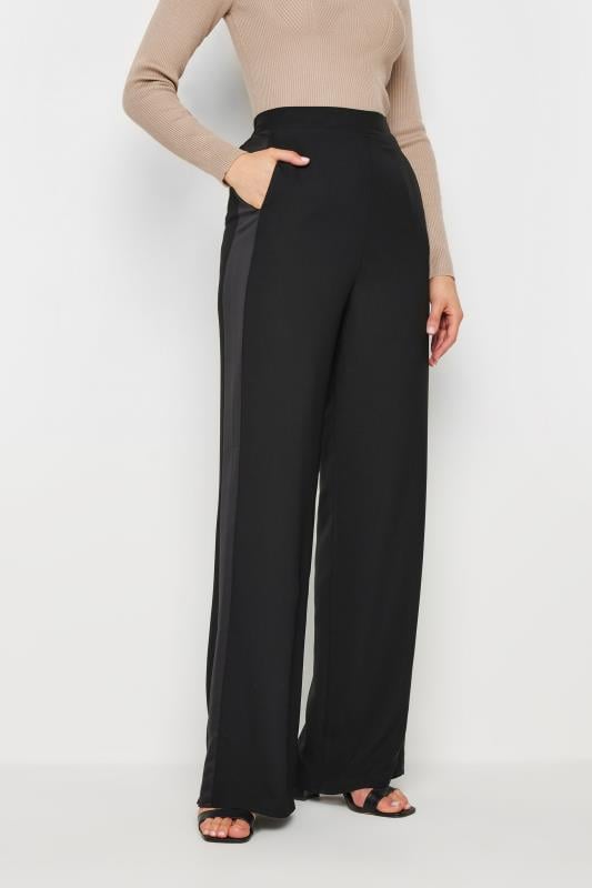 Evans LTS Tall Black Satin Side Stripe Trousers