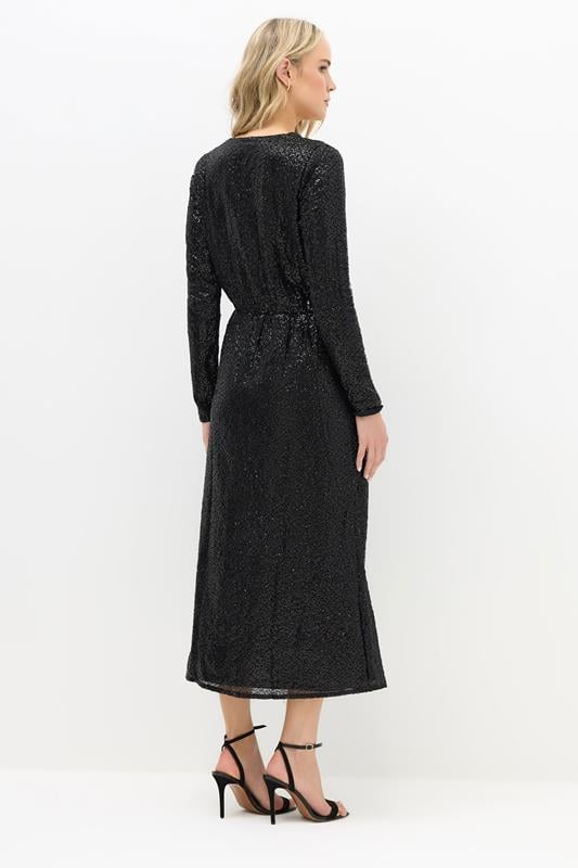 Evans LTS Tall Black Sequin Wrap Midaxi Dress