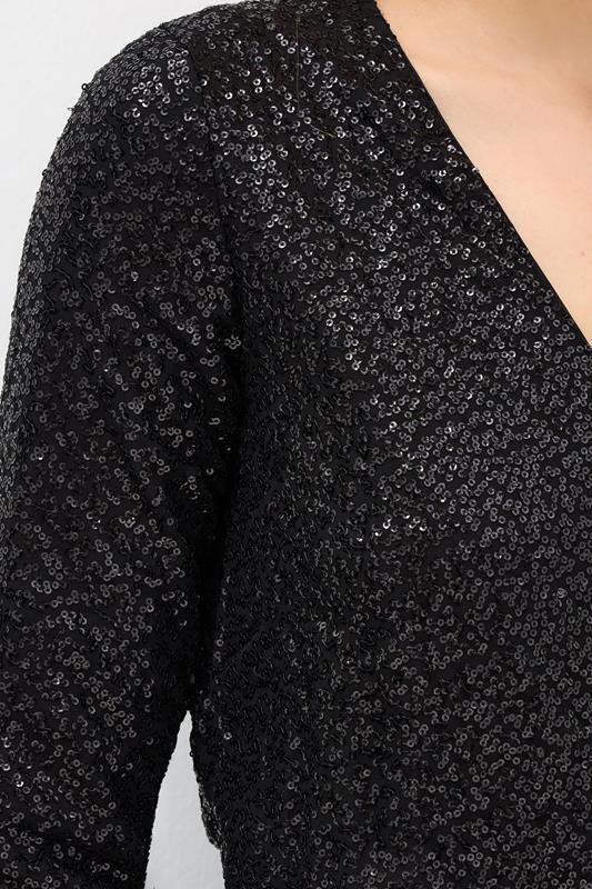 Evans LTS Tall Black Sequin Wrap Midaxi Dress