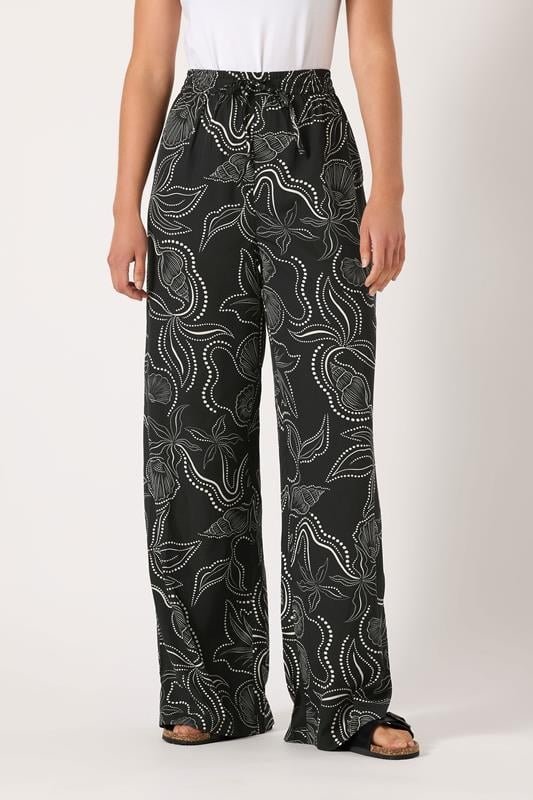 Evans LTS Tall Black Shell Print Wide Leg Trousers