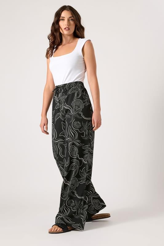 evans LTS Tall Black Shell Print Wide Leg Trousers