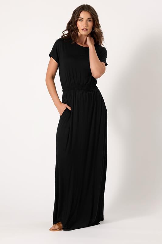 Evans LTS Tall Black Shirred Waist Maxi Dress