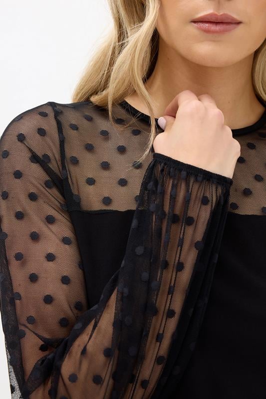 Evans LTS Tall Black Spot Mesh Blouse