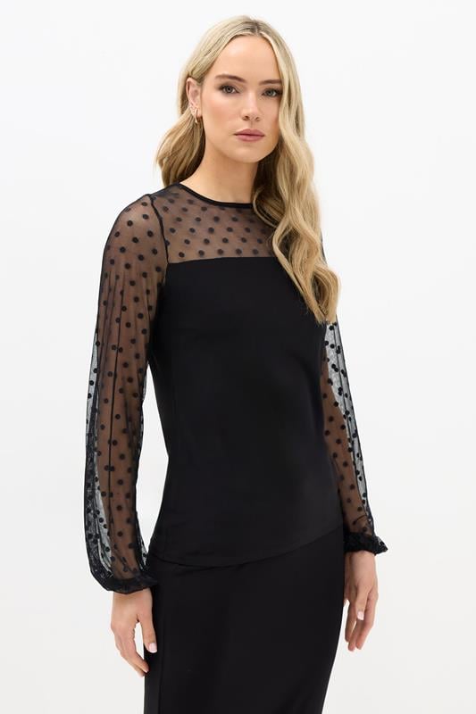 evans LTS Tall Black Spot Mesh Blouse
