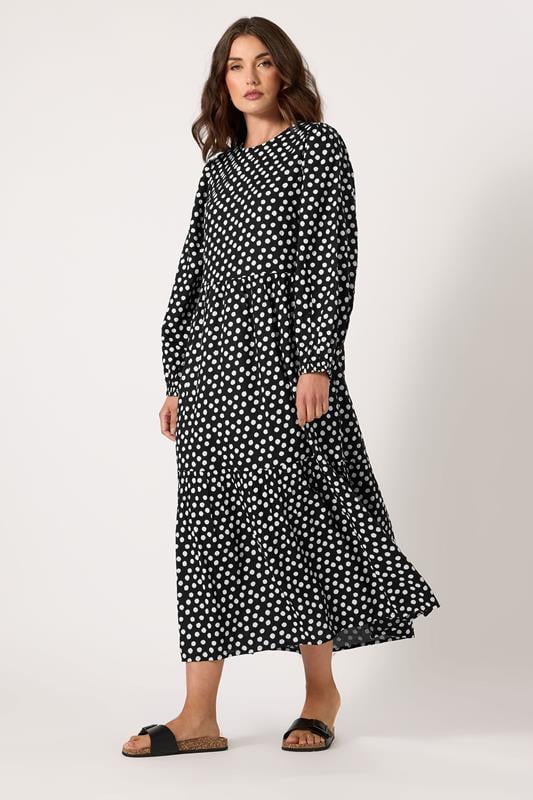 Evans LTS Tall Black Spot Print Tiered Smock Dress