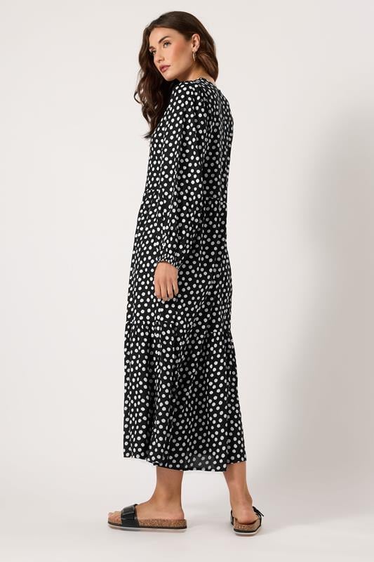 Evans LTS Tall Black Spot Print Tiered Smock Dress
