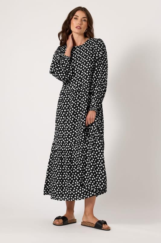 evans LTS Tall Black Spot Print Tiered Smock Dress