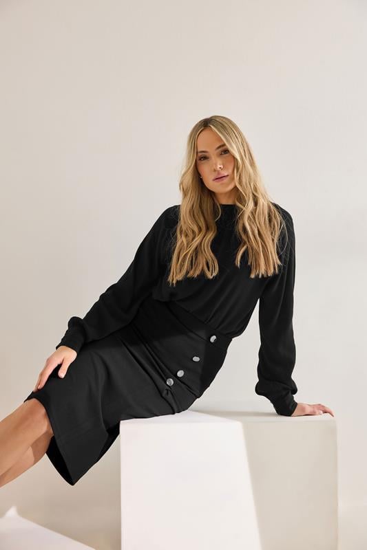 evans LTS Tall Black Tailored Button Midi Skirt