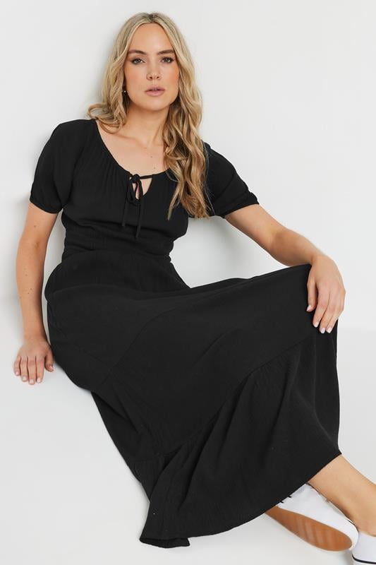 Evans LTS Tall Black Textured Balloon Sleeve Dress