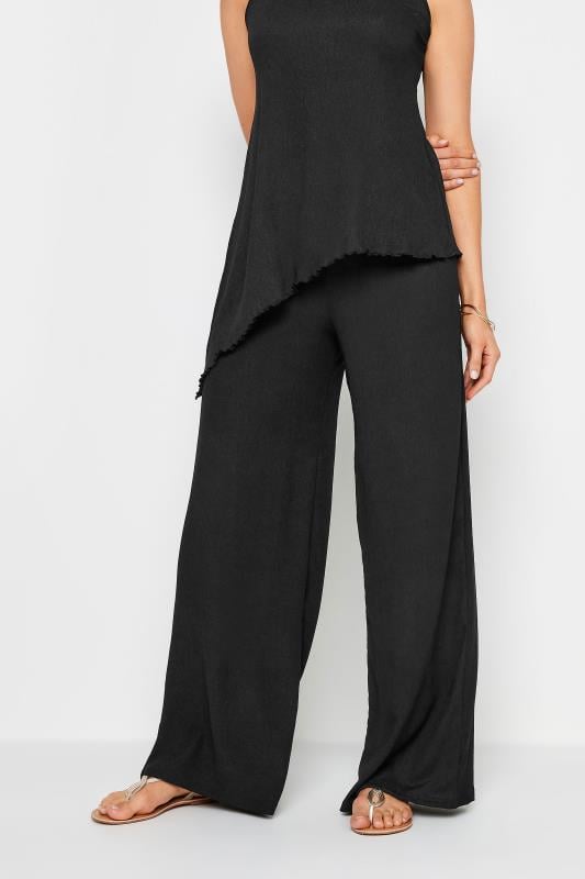 Evans LTS Tall Black Textured Wide Leg Trousers
