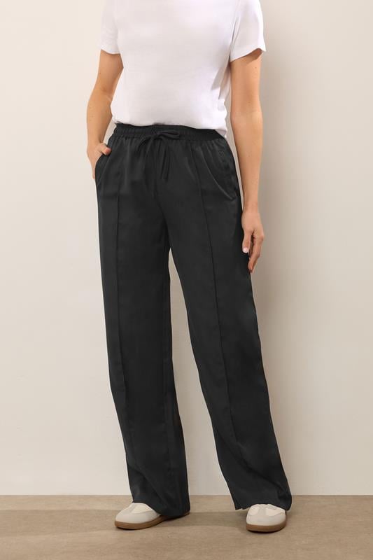 evans LTS Tall Black Tie Waist Wide Leg Trousers