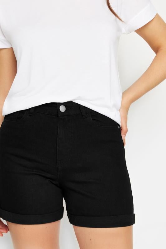 Evans LTS Tall Black Turn Up Denim Mom Shorts