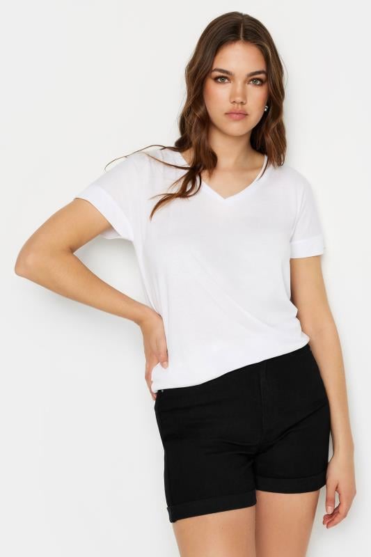 evans LTS Tall Black Turn Up Denim Mom Shorts