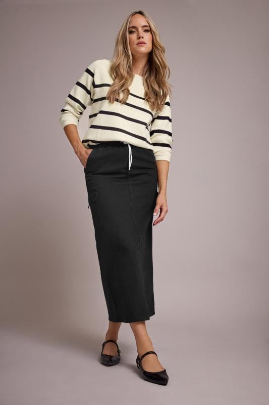evans LTS Tall Black Wash Denim Midaxi Skirt