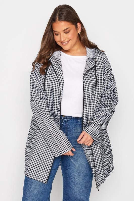 evans LTS Tall Black & White Gingham Pocket Parka