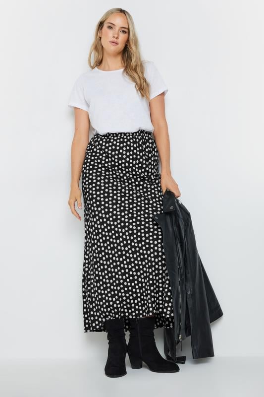 Evans LTS Tall Black & White Spot Print Midaxi Skirt