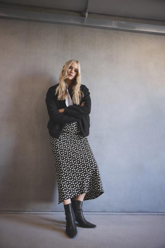 evans LTS Tall Black & White Spot Print Midaxi Skirt