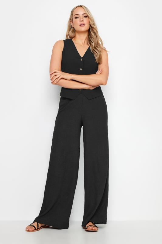 Evans LTS Tall Black Wide Leg Textured Trousers