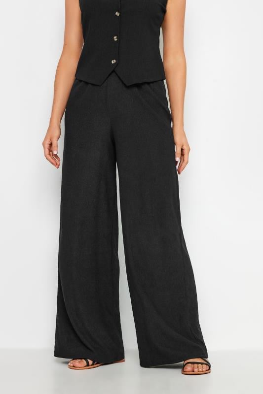 Evans LTS Tall Black Wide Leg Textured Trousers
