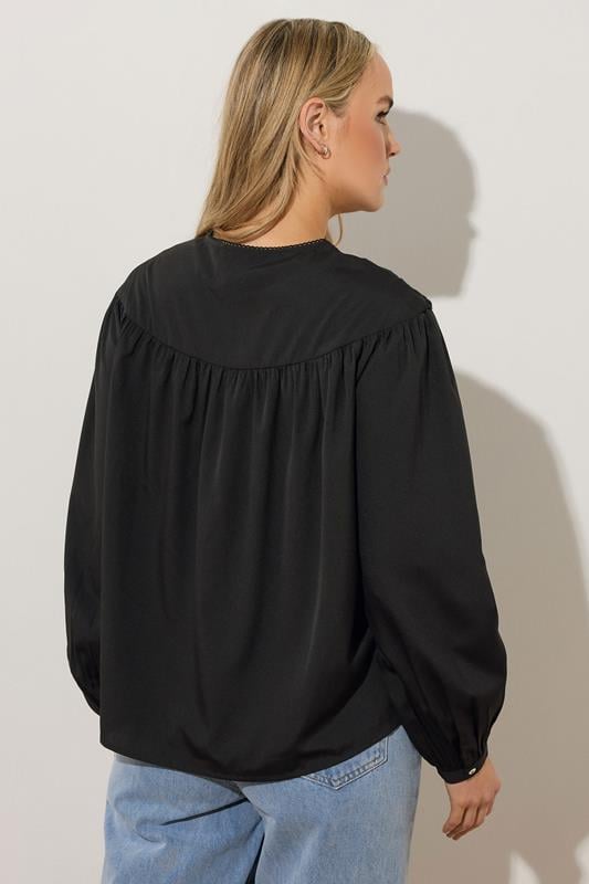 Evans LTS Tall Black Woven Broderie Bib Blouse