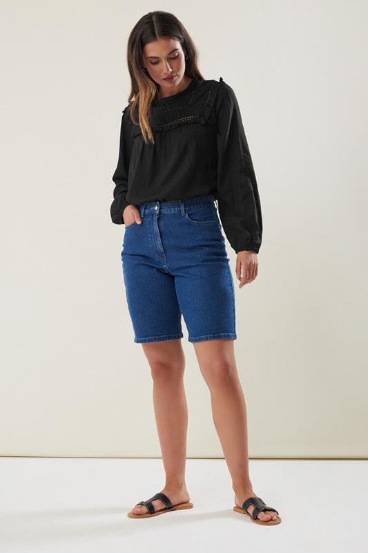 Evans LTS Tall Black Woven Frill Blouse