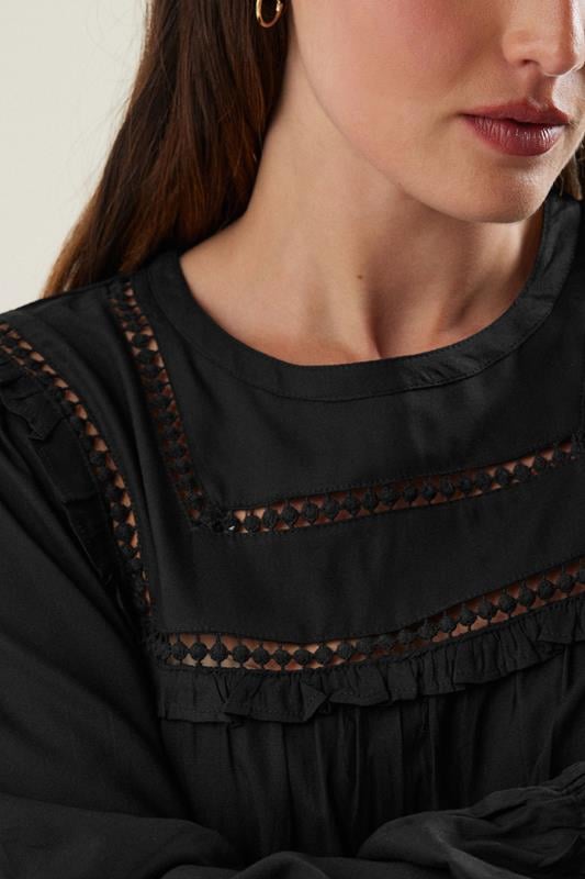Evans LTS Tall Black Woven Frill Blouse