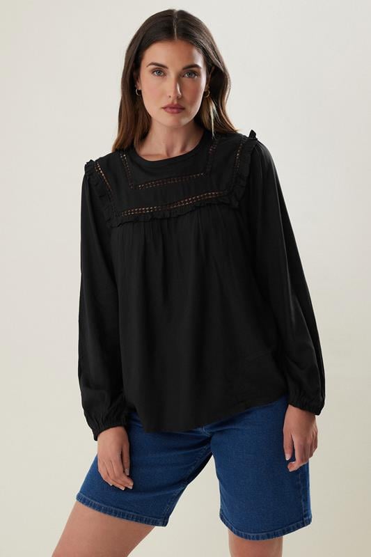 evans LTS Tall Black Woven Frill Blouse