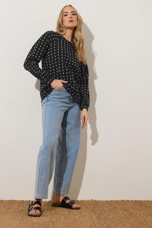 Evans LTS Tall Black Woven Spot Raglan Blouse