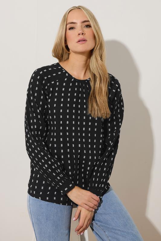 evans LTS Tall Black Woven Spot Raglan Blouse