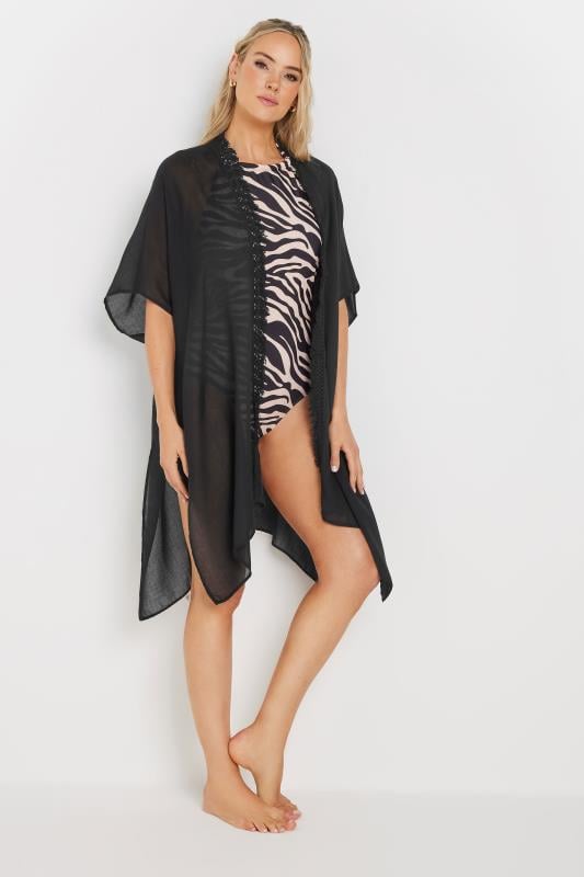 Evans LTS Tall Black Woven Tassel Trim Kaftan