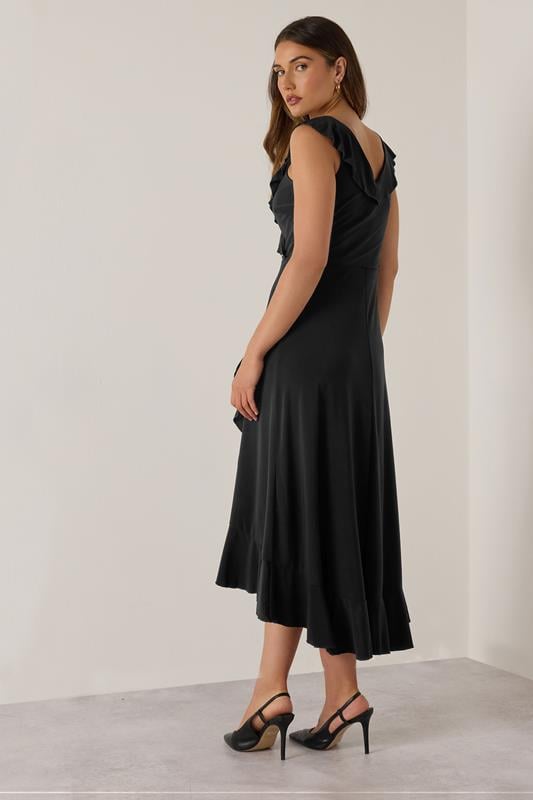 Evans LTS Tall Black Wrap Frill Dress