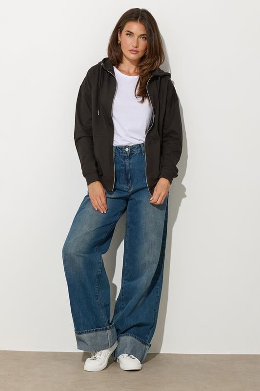 Evans LTS Tall Black Zip Through Pocket Hoodie