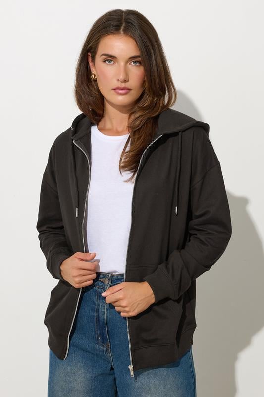 evans LTS Tall Black Zip Through Pocket Hoodie