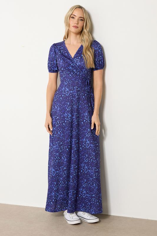 evans LTS Tall Blue Abstract Spot Wrap Maxi Dress