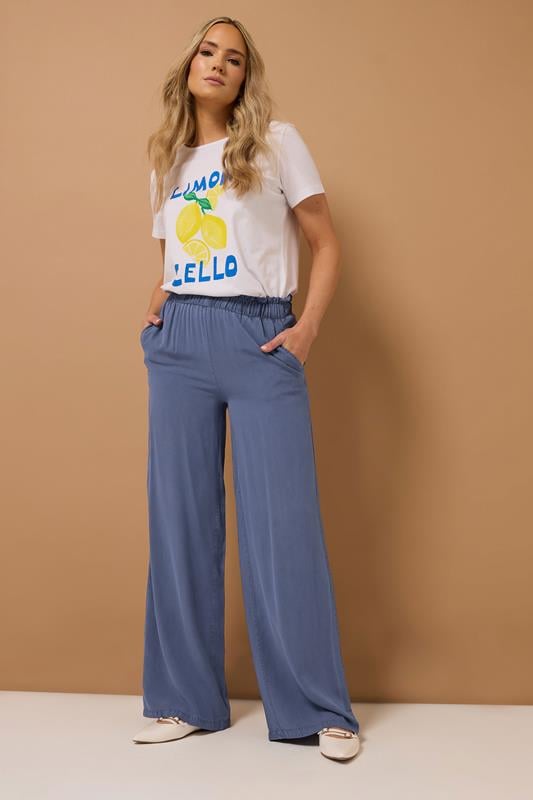 Evans LTS Tall Blue Acid Wash Wide Leg Trousers