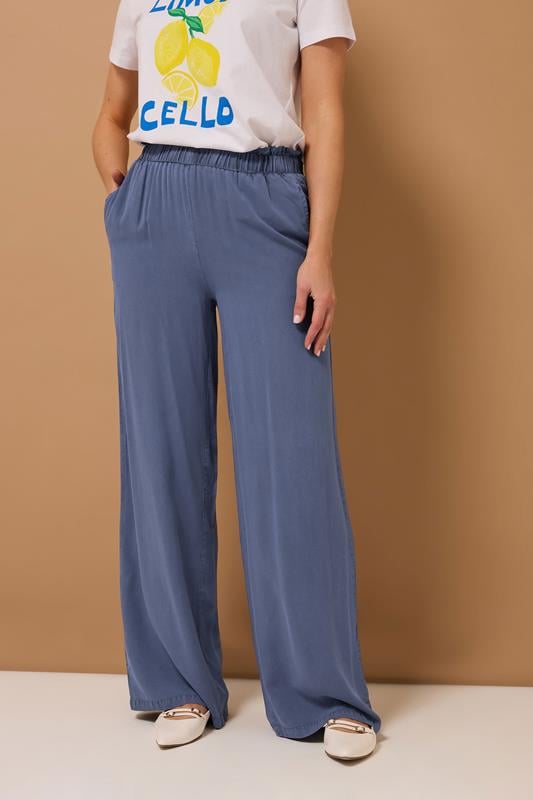 Evans LTS Tall Blue Acid Wash Wide Leg Trousers
