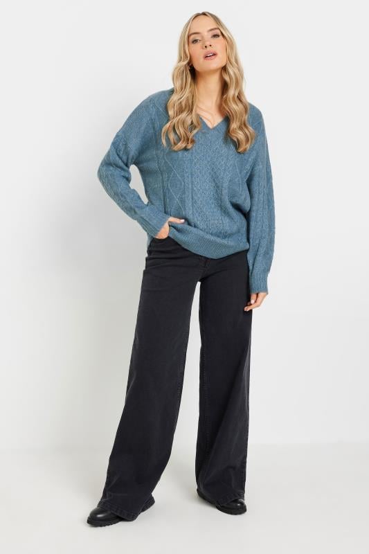 Evans LTS Tall Blue Cable Knit V-Neck Jumper
