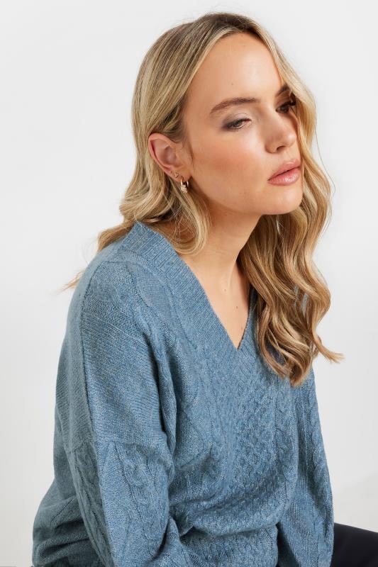 Evans LTS Tall Blue Cable Knit V-Neck Jumper