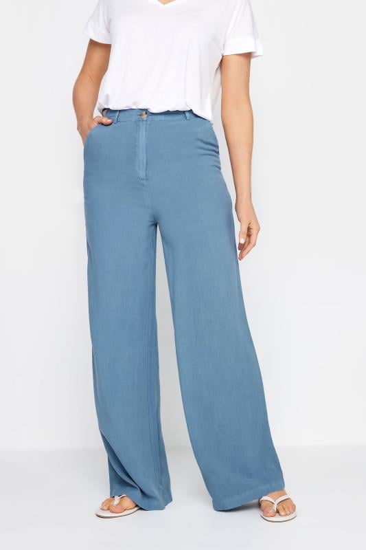 Evans LTS Tall Blue Chambray Wide Leg Trousers
