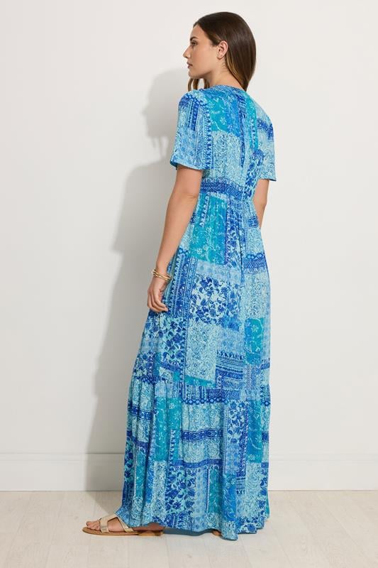 Evans LTS Tall Blue Crinkle Tile Print Maxi Dress