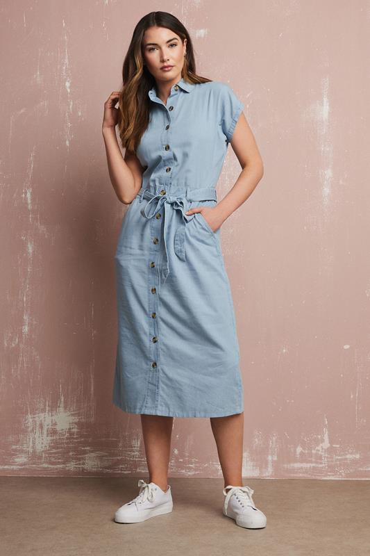 Evans LTS Tall Blue Denim Belt Tie Midi Dress