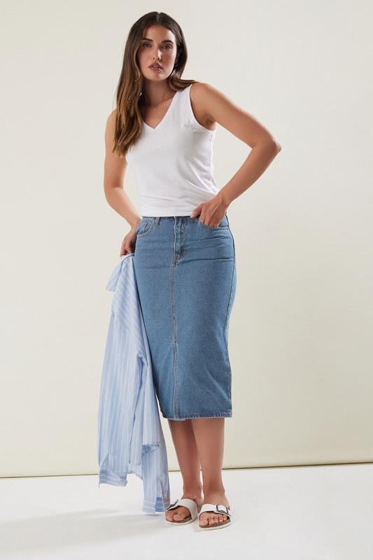 Evans LTS Tall Blue Denim Midi Skirt