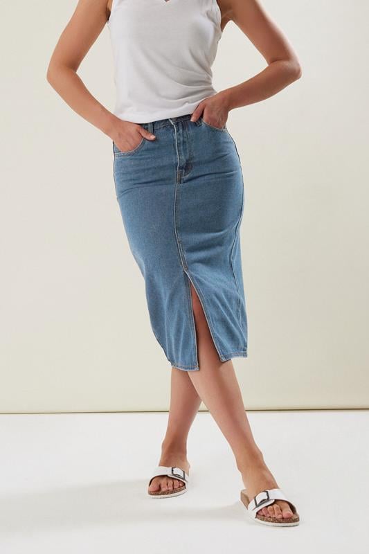 Evans LTS Tall Blue Denim Midi Skirt