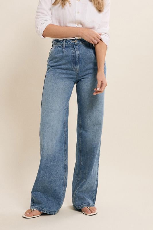Evans LTS Tall Blue Denim Pleated Wide Leg Jeans
